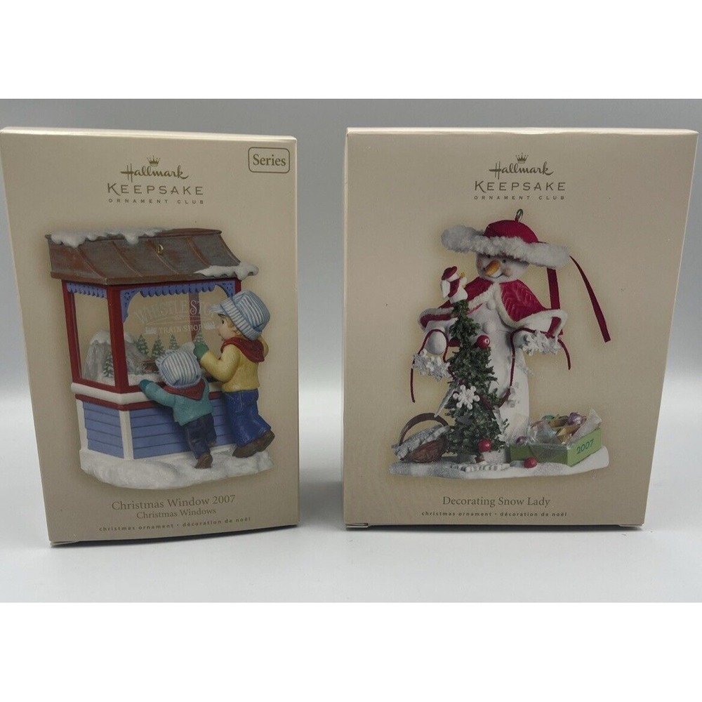 TWO (2) Hallmark Keepsake Ornaments 2007 Christmas Window/Decorating Snow Lady